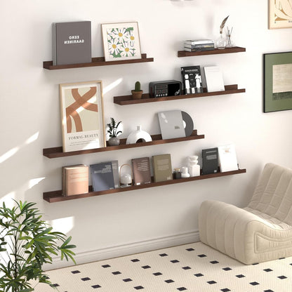 SAUMONIERES Picture Ledge Shelf Floating Book Shelves Set of 2 Wall Mounted Solid Wood for Bedroom