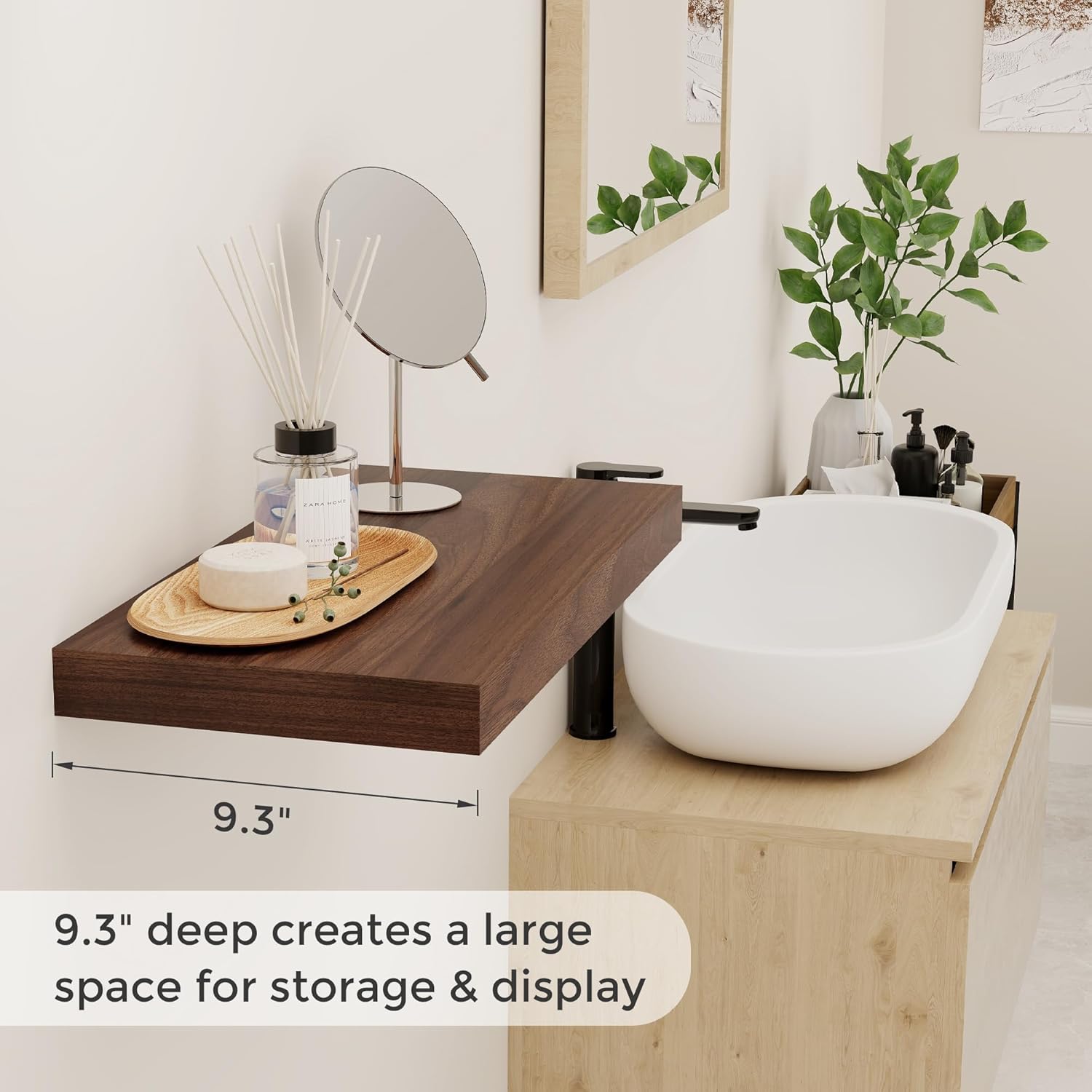 Fun Memories 16 Floating Shelves for Wall, 9 Inch Deep Floating Shelf for Bathroom, Rustic 16 x 9