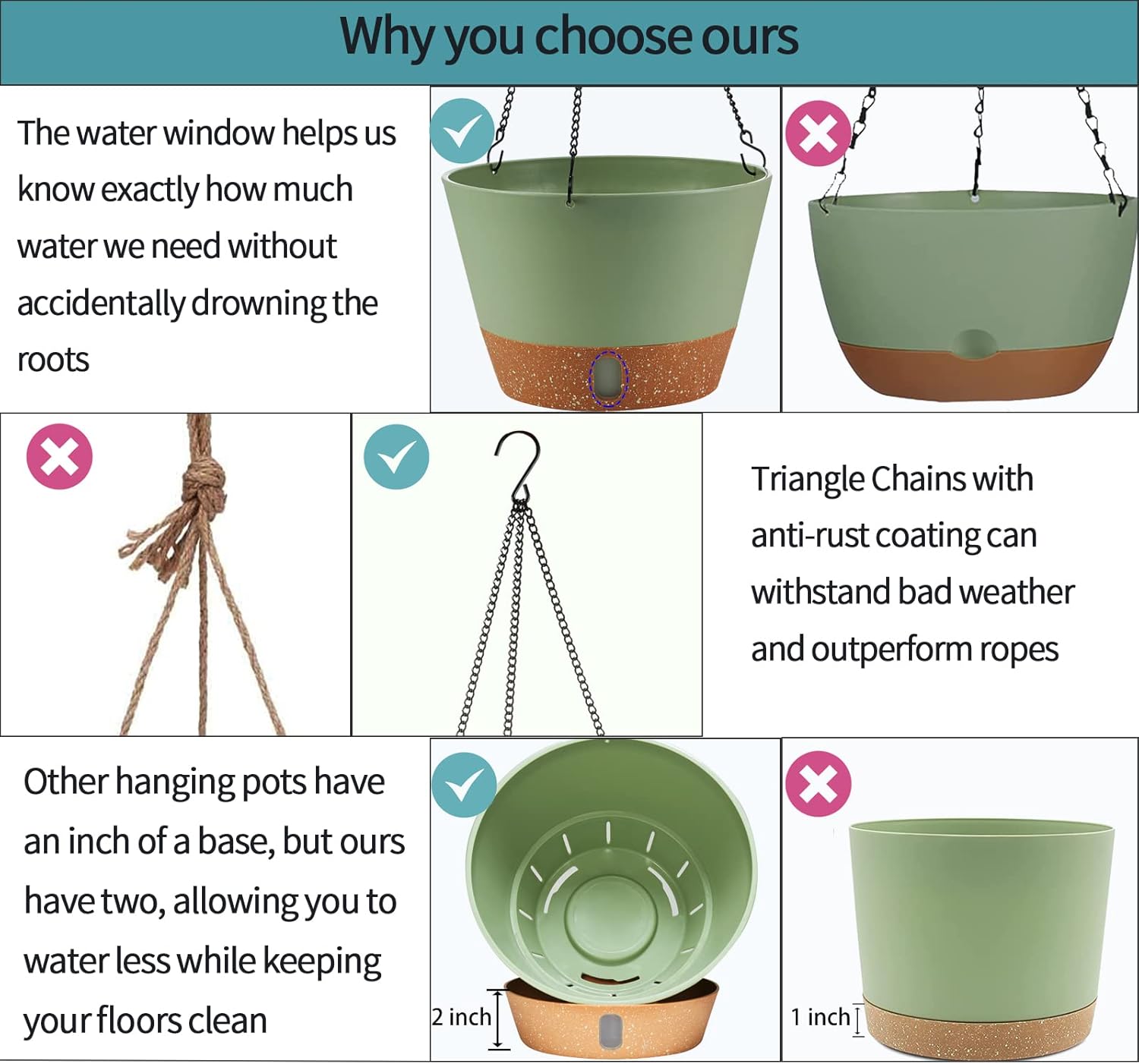 2 Pack Hanging Planters, 10 inch Indoor Outdoor Hanging Plant Pot Basket, Hanging Plastic Flower