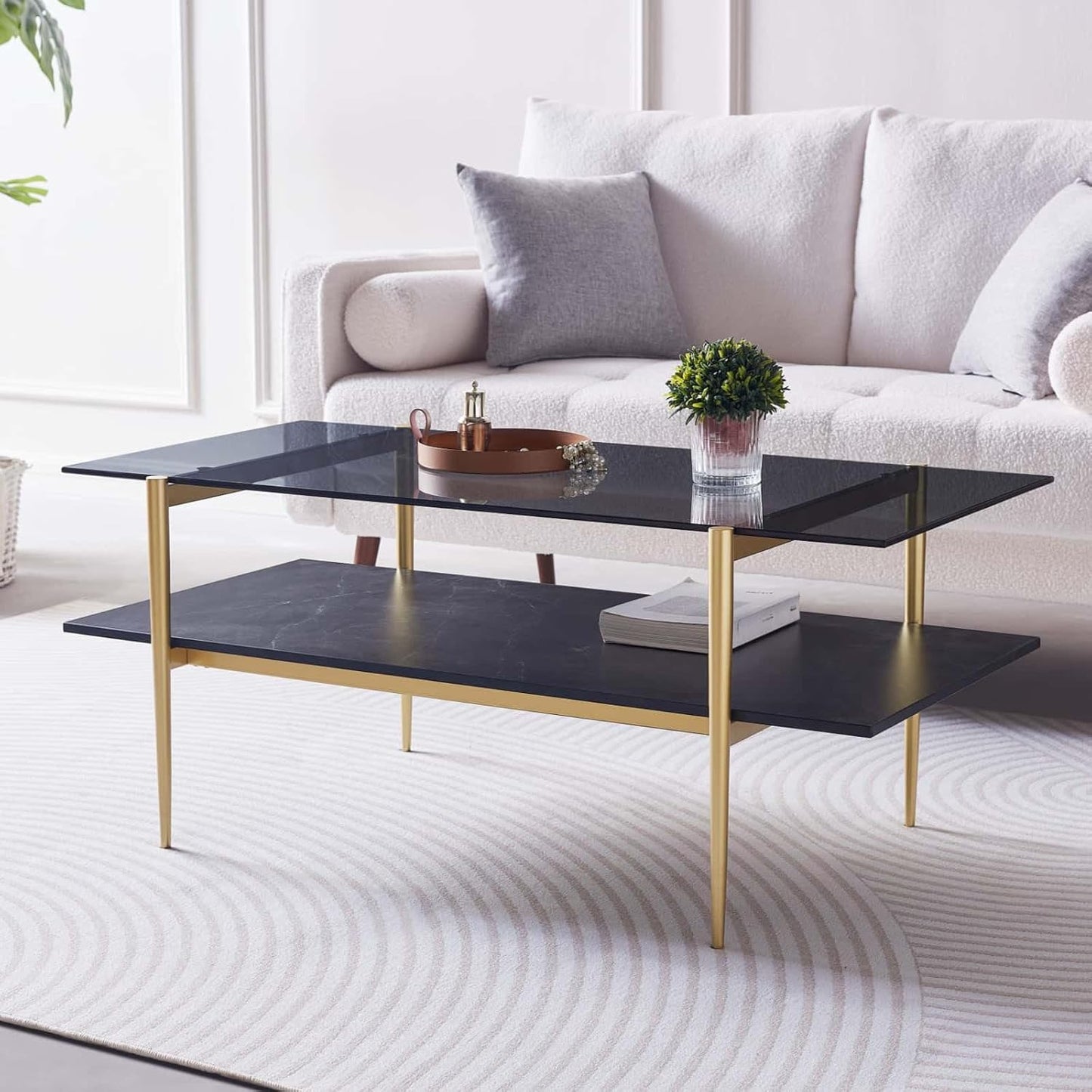 Rectangle Coffee Table for Living Room, Mid-Century Modern Design, L41 x W21 x H17, 2-Tier