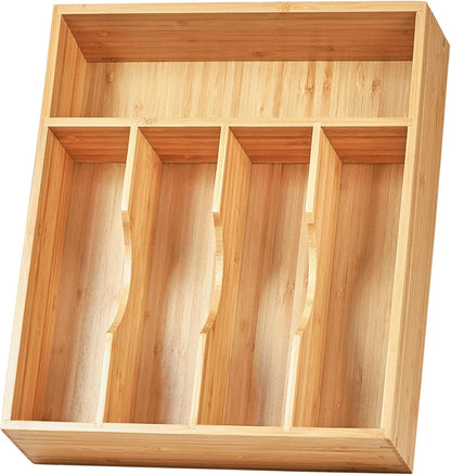 Umilife Bamboo Kitchen Drawer Organizer, 11 Inch Silverware Utensils Tray Holder with Grooved