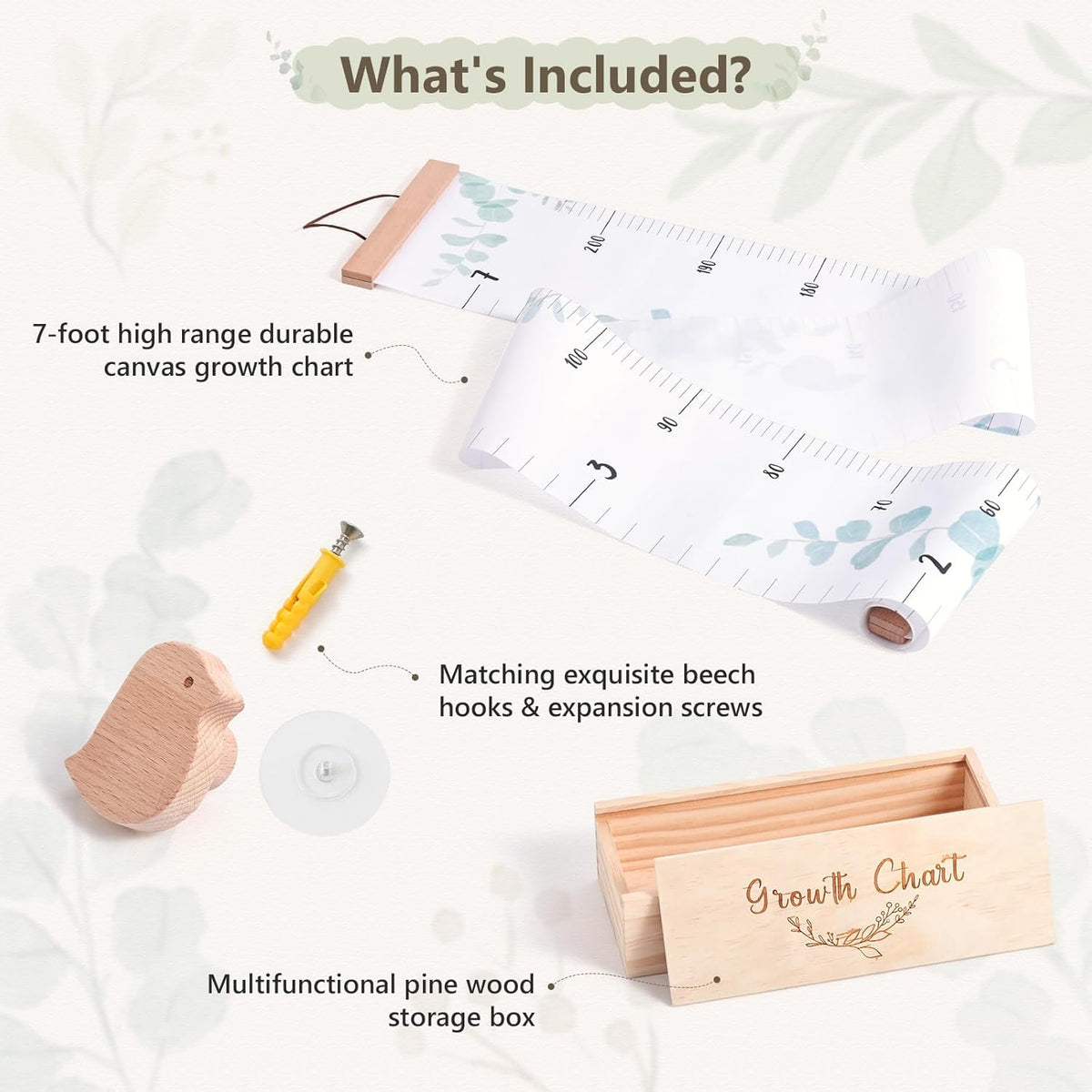Growth Chart for Wall 7 Ft Height Chart with Keepsake Box & Hook Waterproof Canvas Measure Wall