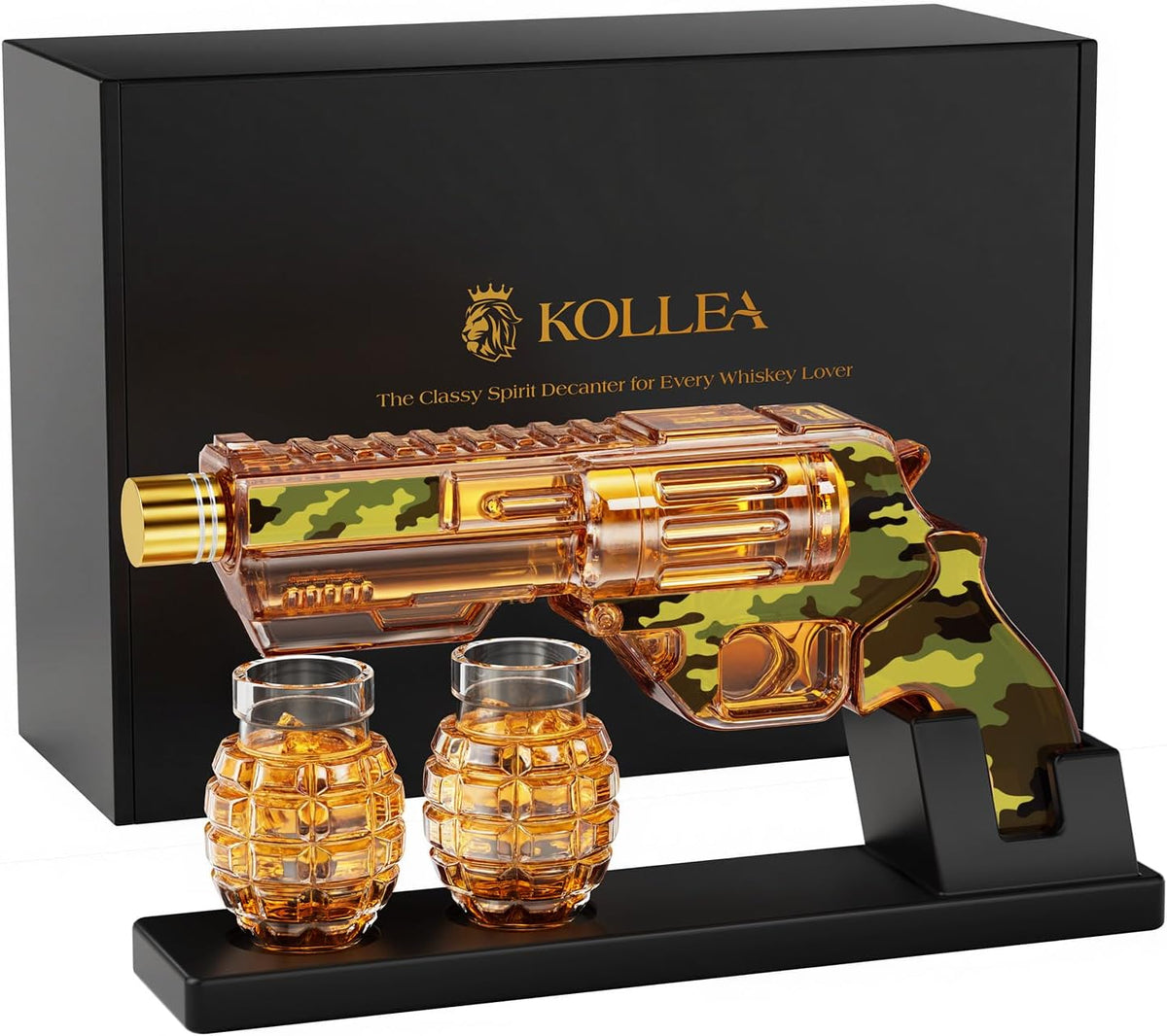 Kollea Camouflage Whiskey Decanter Sets with Grenade Shot Glasses, Anniversary Birthday Gifts for