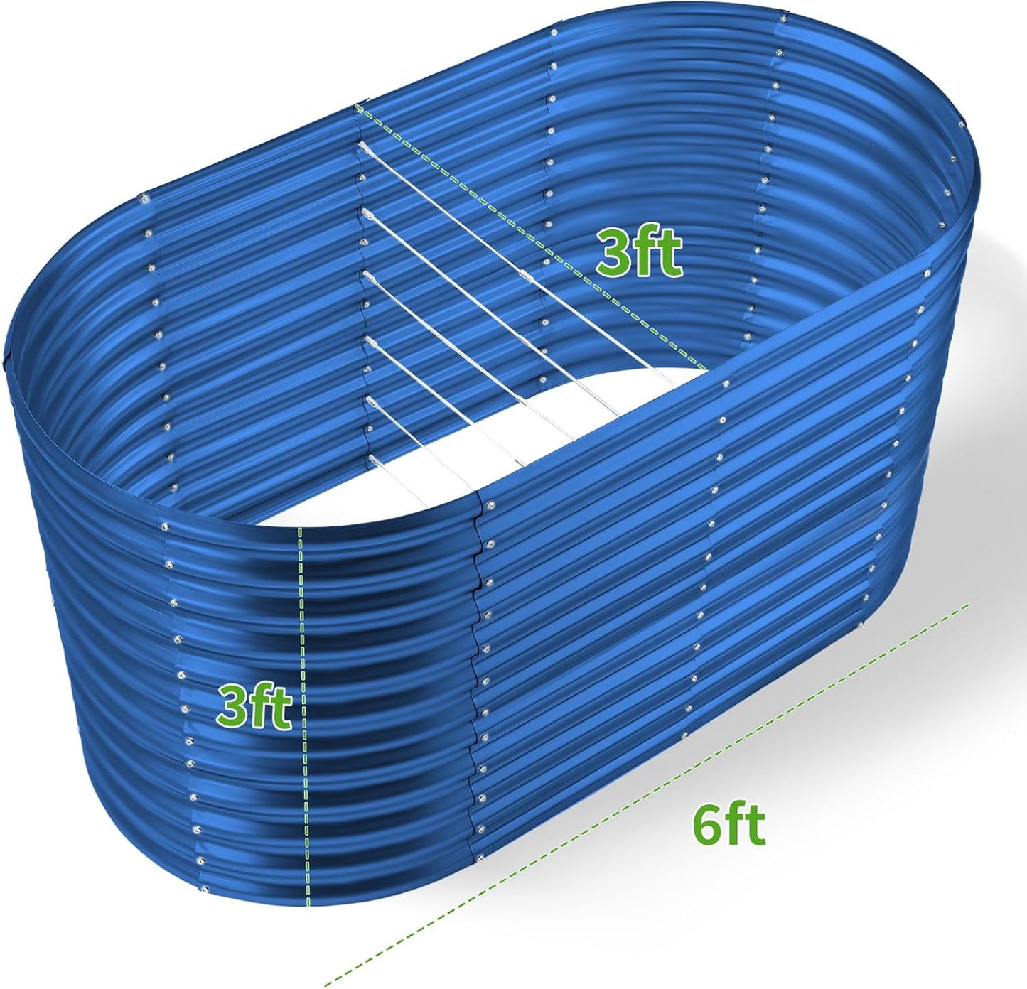 Land Guard 6x3x3ft Oval Galvanized Raised Garden Beds, Large-Capacity Metal Planter Box Outdoor