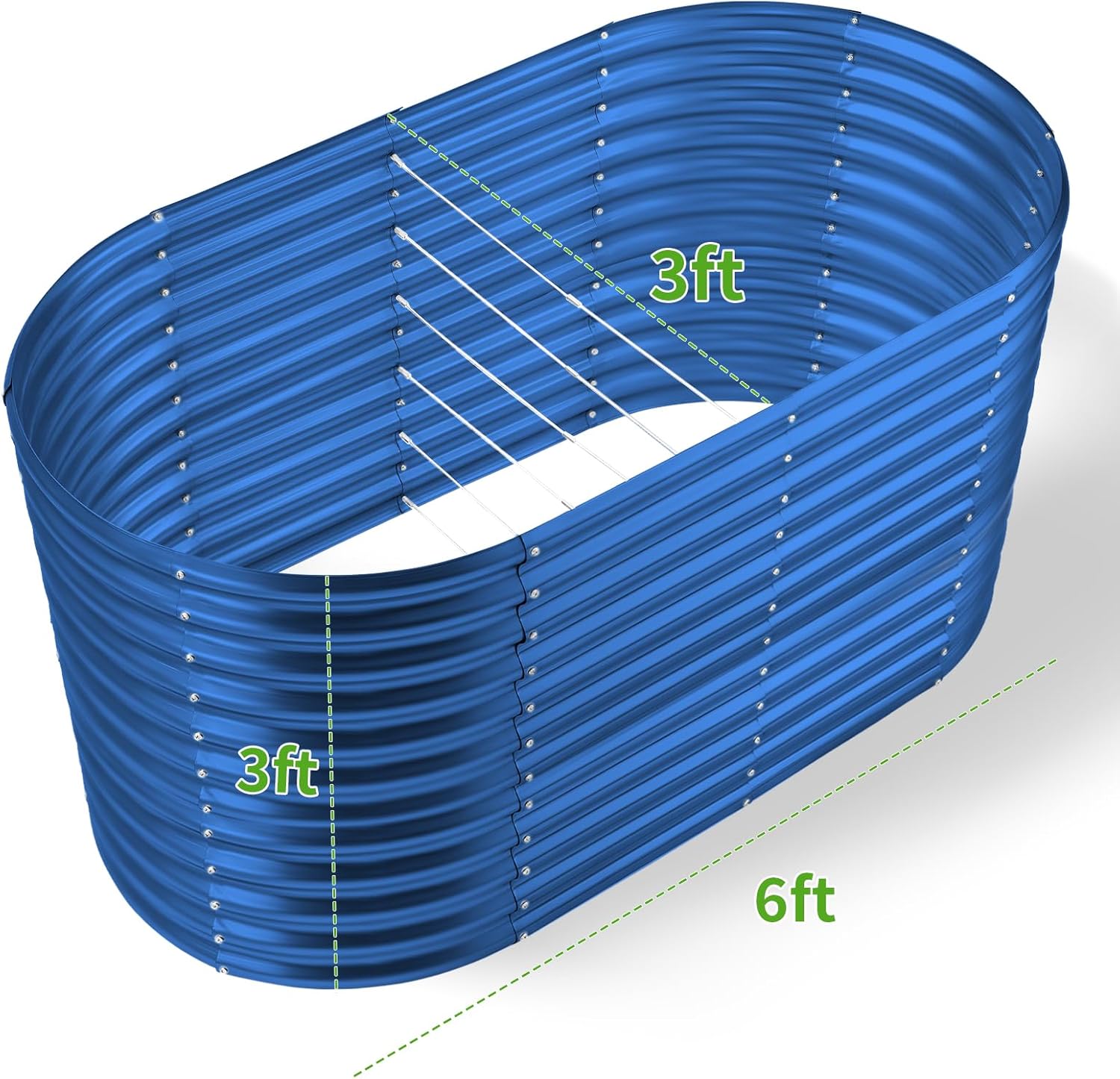 Land Guard 6x3x3ft Oval Galvanized Raised Garden Beds, Large-Capacity Metal Planter Box Outdoor