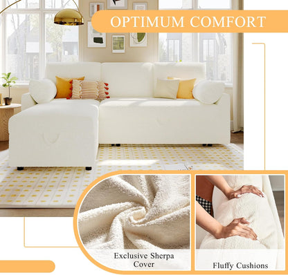 VanAcc Sofa Bed, Sleeper Sofa- 2 in 1 Pull Out Couch Bed with Storage Chaise for Living Room, White