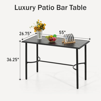 PHI VILLA Outdoor Patio Bar Table for 4-6, Counter Height Rectangle Bar Table with All Weather