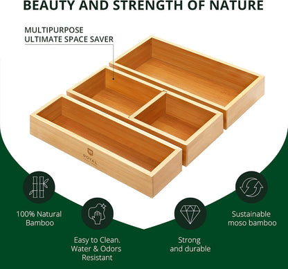 ROYAL CRAFT WOOD Luxury Bamboo Drawer Organizer Storage Box, Bin Set - Multi-Use Drawer Organizer
