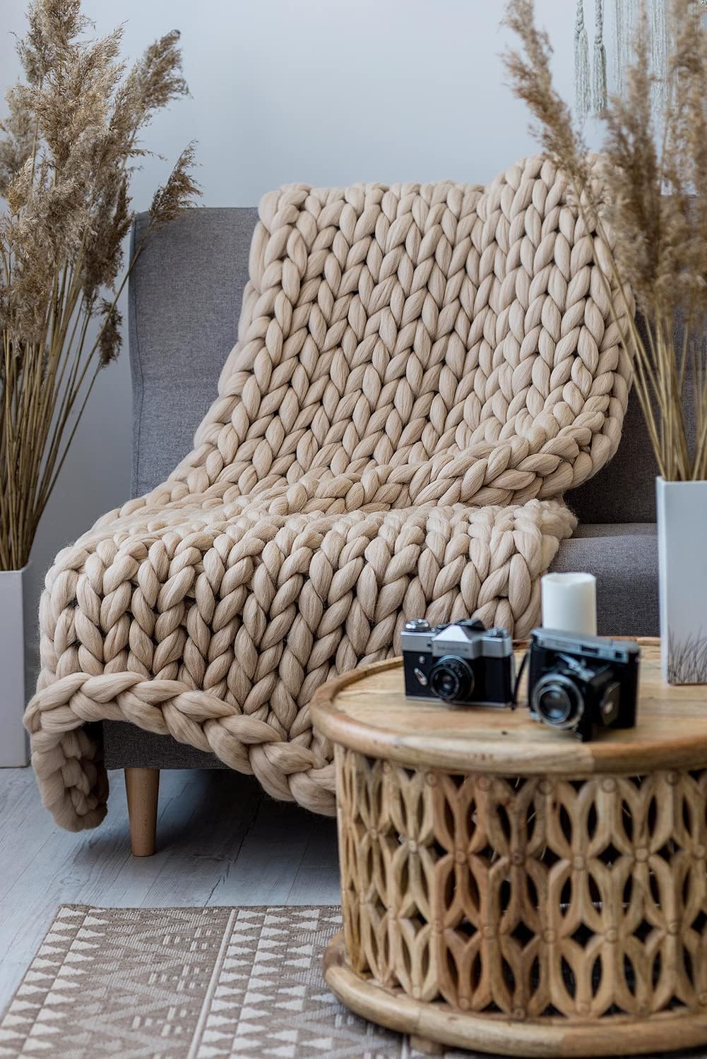 Knitted Throw Blanket for Sofa,Handmade Knit Chunky Blanket Throw Sofa Throw for Gift Sofa
