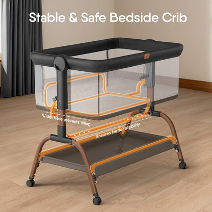 Baby Bassinet Bedside Crib, 3-in-1 Baby Bassinet Bedside Sleeper with Mattress and Soft, Breathable