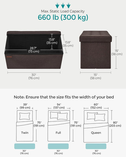 SONGMICS Mazie Collection - 30 Inches Folding Storage Ottoman Bench, Ottoman Foot Rest, End of Bed