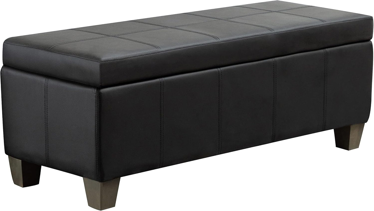 Black Faux Leather Ottoman with Storage, Rectangular Extra Long Storage Bench for Bedroom and