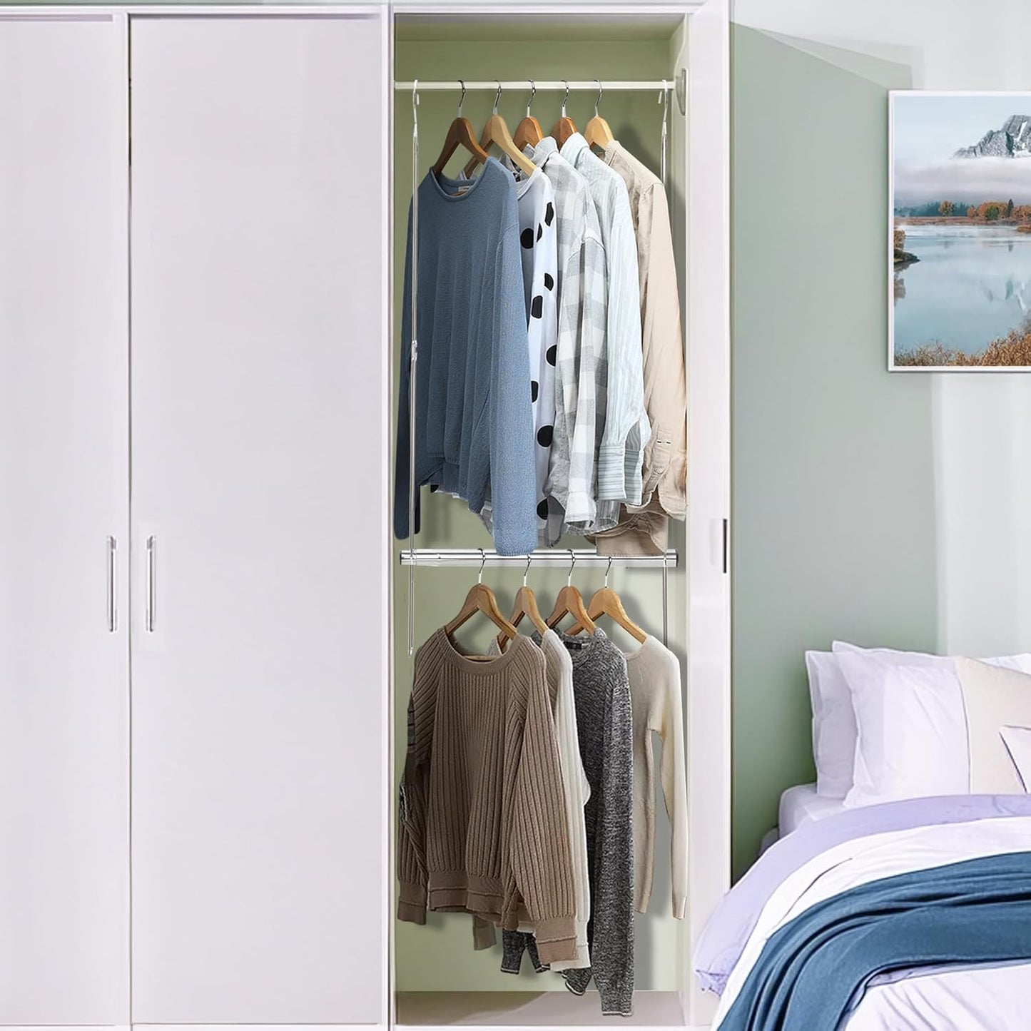 STORAGE MANIAC Hanging Closet Rod, Adjustable Width and Height Closet Hanging Organizer