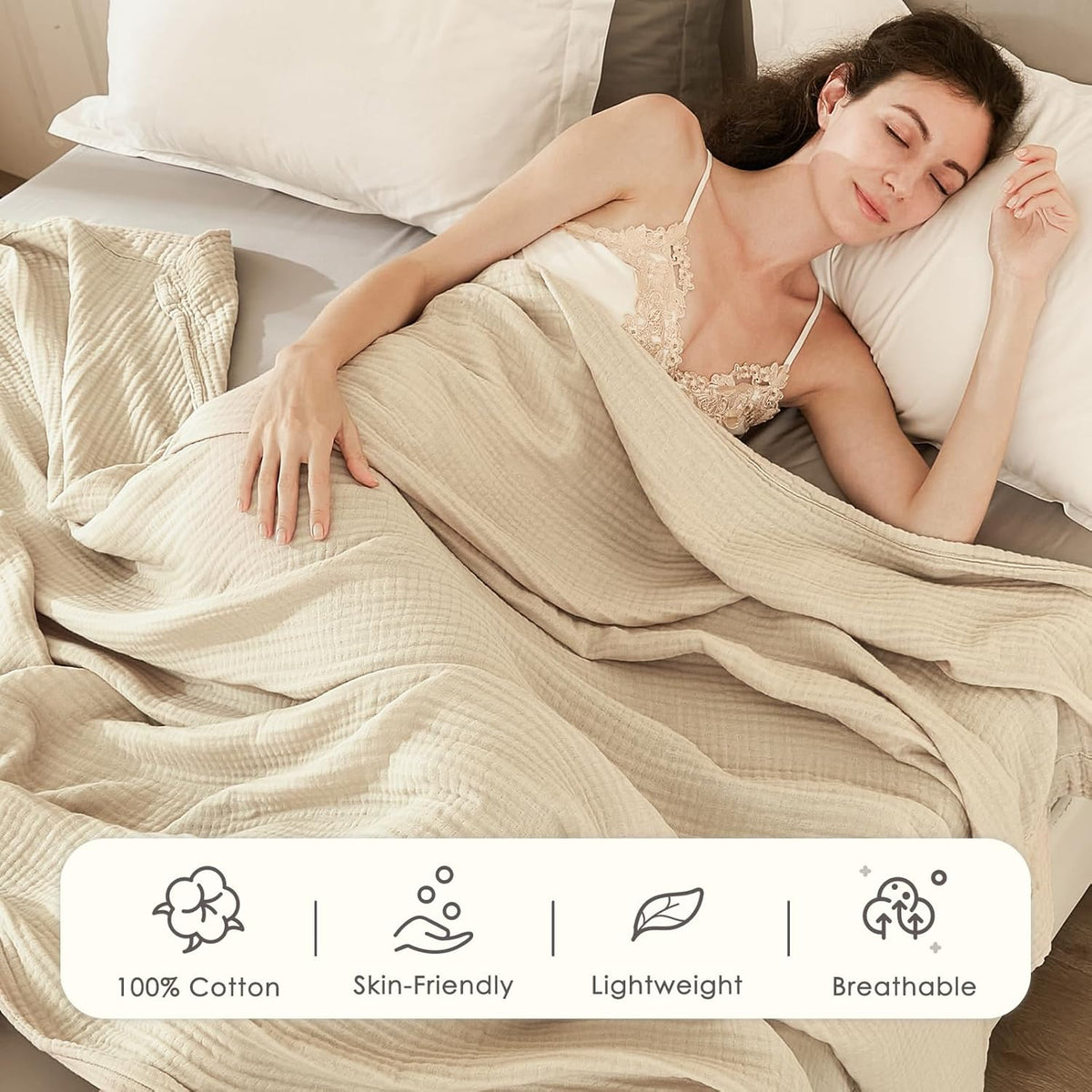 EMME Cotton Muslin Blanket Twin XL - 66"x90" Lightweight Breathable Layering Blanket Bedspread