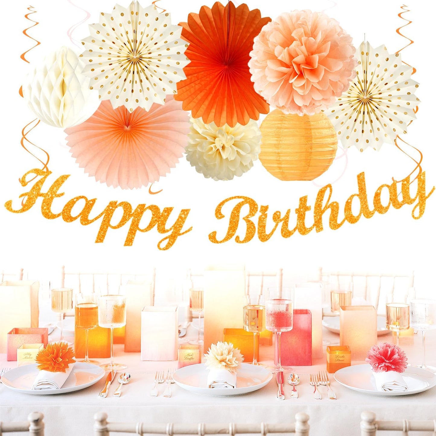 Orange-Beige Fal Boho Birthday Party-Decorations - 21pcs Autumn One Two Sweet Peach Happy