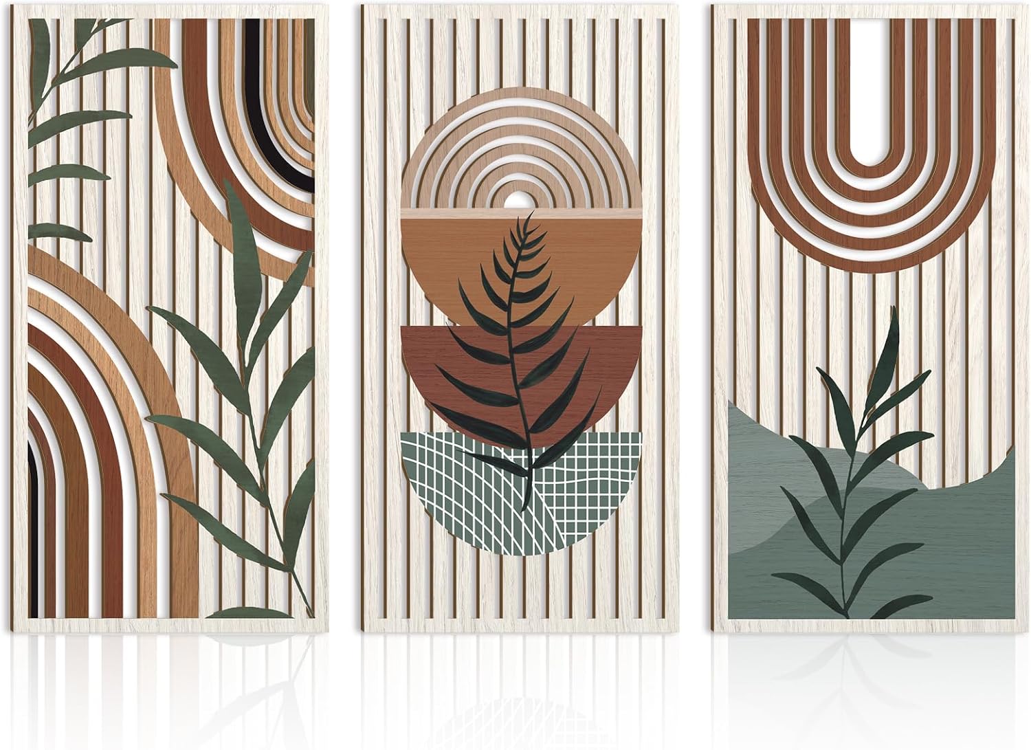 IARTTOP Large Abstract Geometric Wood Boho Wall Art Boho Wall Decor Set Mid Century Modern Wooden