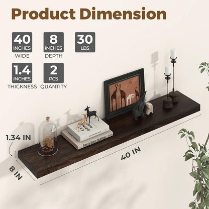 Axeman Floating Shelves for Wall - 40''W x 8'' D Rustic Solid Elm Wood Shelves for Storage, Wall