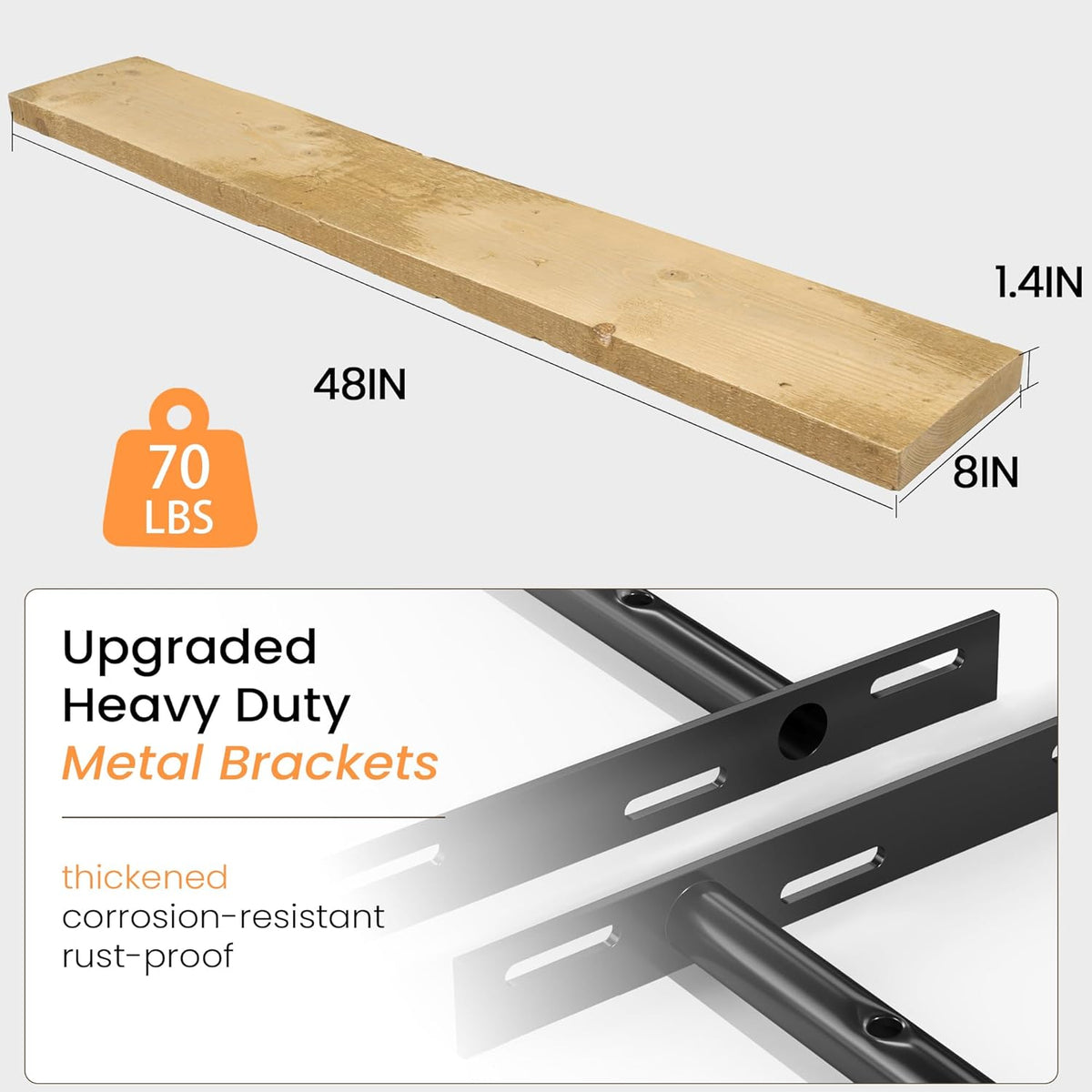 Fun Memories Floating Shelves for Wall Decor, 48"x8" Rustic Reclaimed Wood Shelves, Heavy-Duty Wall