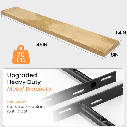 Fun Memories Floating Shelves for Wall Decor, 48"x8" Rustic Reclaimed Wood Shelves, Heavy-Duty Wall