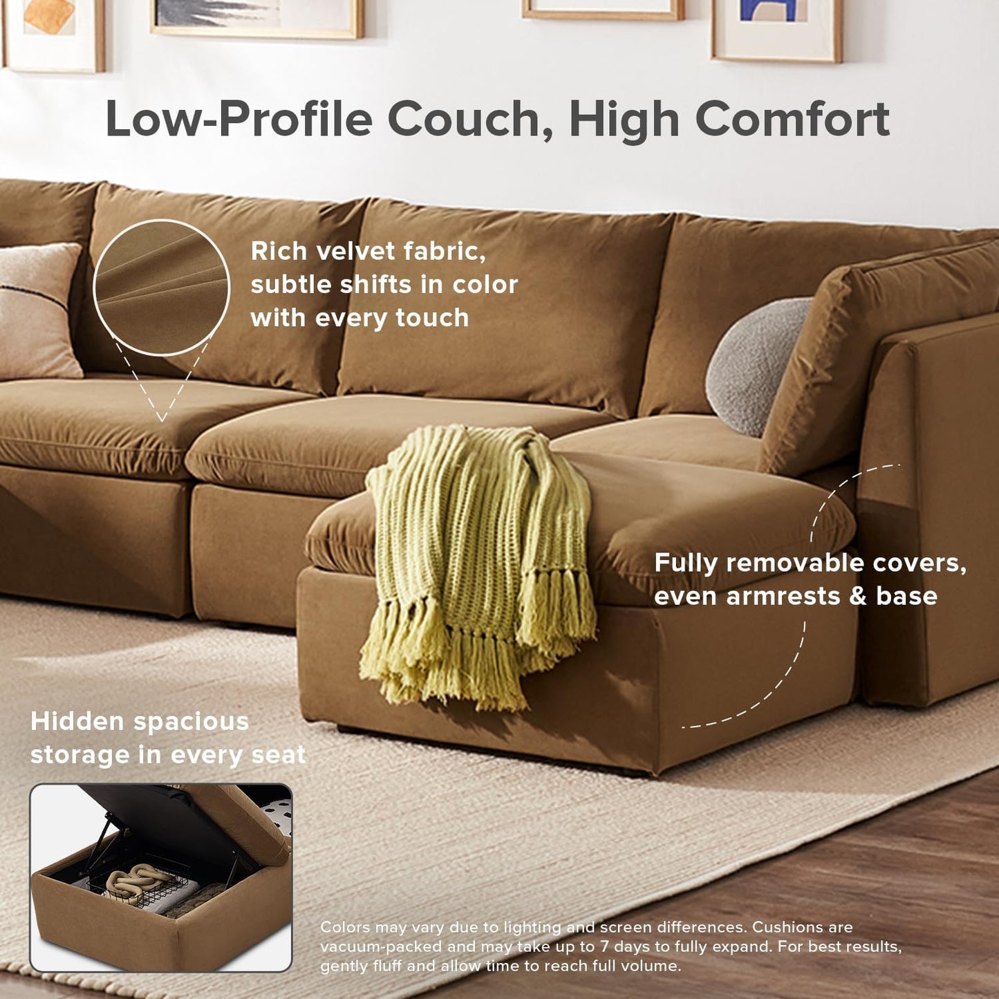 mopio Oversized Modular Sectional Sofa with Fully Removable Covers and Storage, Convertible U