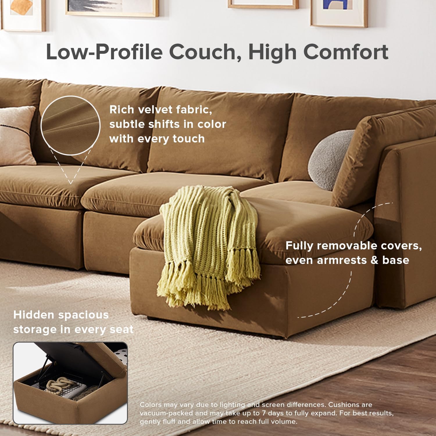 mopio Oversized Modular Sectional Sofa with Fully Removable Covers and Storage, Convertible U