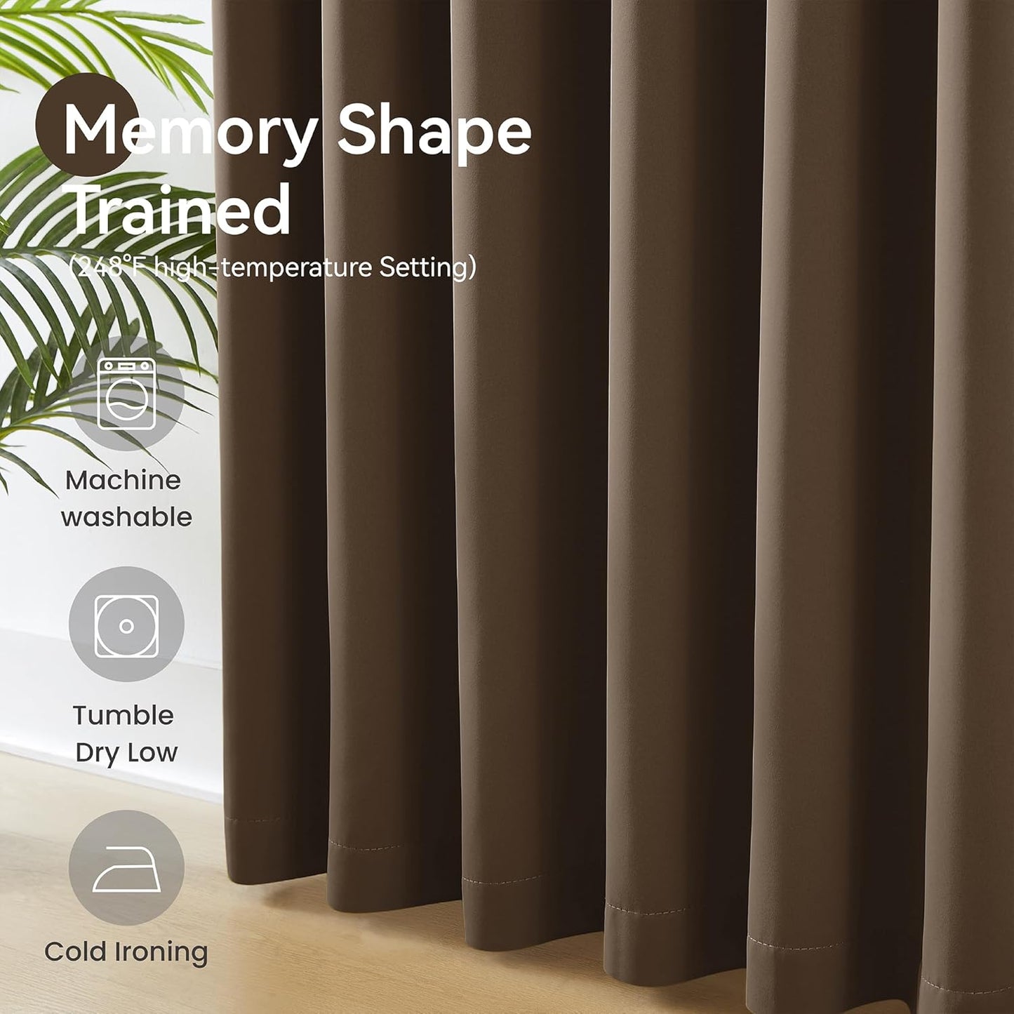 KangBang Dark Brown Pinch Pleated Drapes 102-inch Long Curtains with Hooks, Room Darkening Black