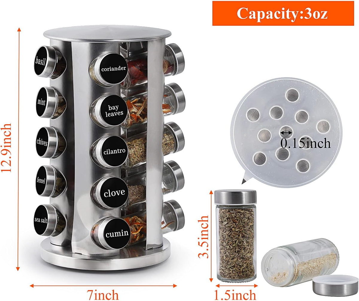 DOUBLE 2 C Revolving Spice Rack with 20 Jars, Rotating Spice Rack Organizer, Seasoning Organizer