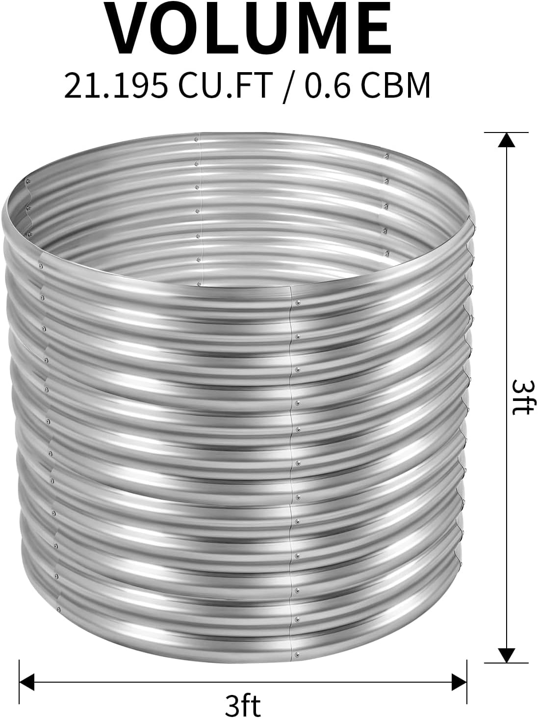 Land Guard 3×3×3ft Galvanized Raised Garden Bed Kit, Round Galvanized Planter Raised Garden Boxes