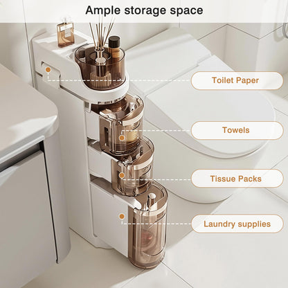 VECELO 3-Tier Slim Bathroom Storage Cabinet with Wheels, Skinny Bathroom Storage Cabinet with