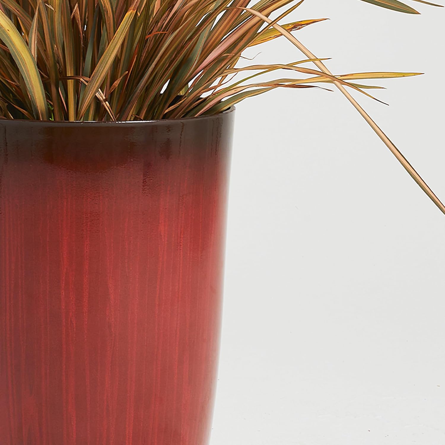 Worth Garden 20" H. Plastic Planters - Set of 2 Gradient Red Glossy Smooth Finish - Tall Plant Pots
