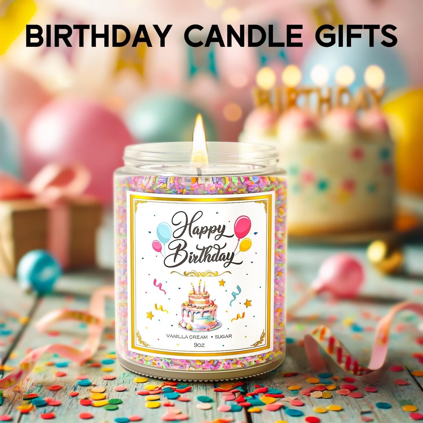 Birthday Candles - 9 oz Happy Birthday Candle with Vanilla Birthday Cake Scent, Gifts for Women &