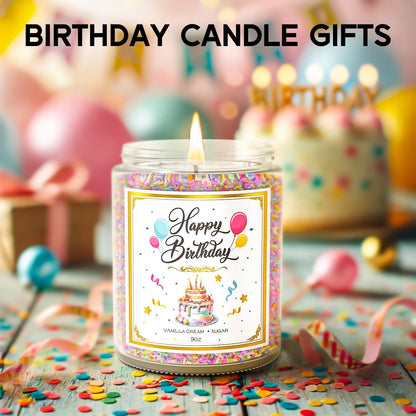 Birthday Candles - 9 oz Happy Birthday Candle with Vanilla Birthday Cake Scent, Gifts for Women &