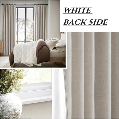 100% Blackout Thermal Curtains 84 Length 2 Panels Set for Bedroom, Linen Windows Pinch Pleated