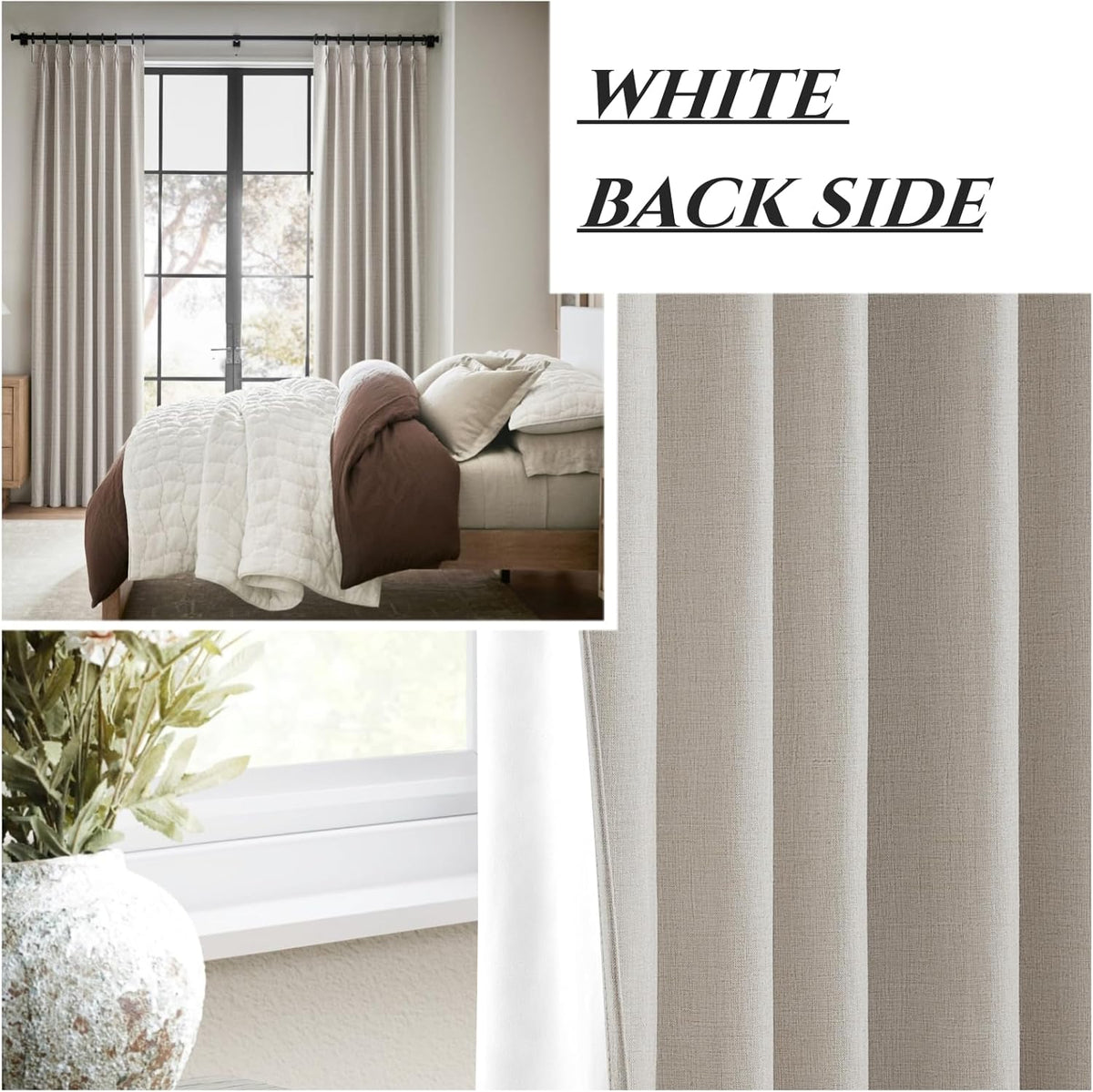 Pinch Pleated Floor to Ceiling Curtains 9ft, 107 Inches Long Light Blocking Linen Blend Soft Touch
