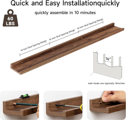 Floating Picture Ledge Shelves for Wall Set of 2, 55 Inches Picture Shelf with Ledge, Nursery Book