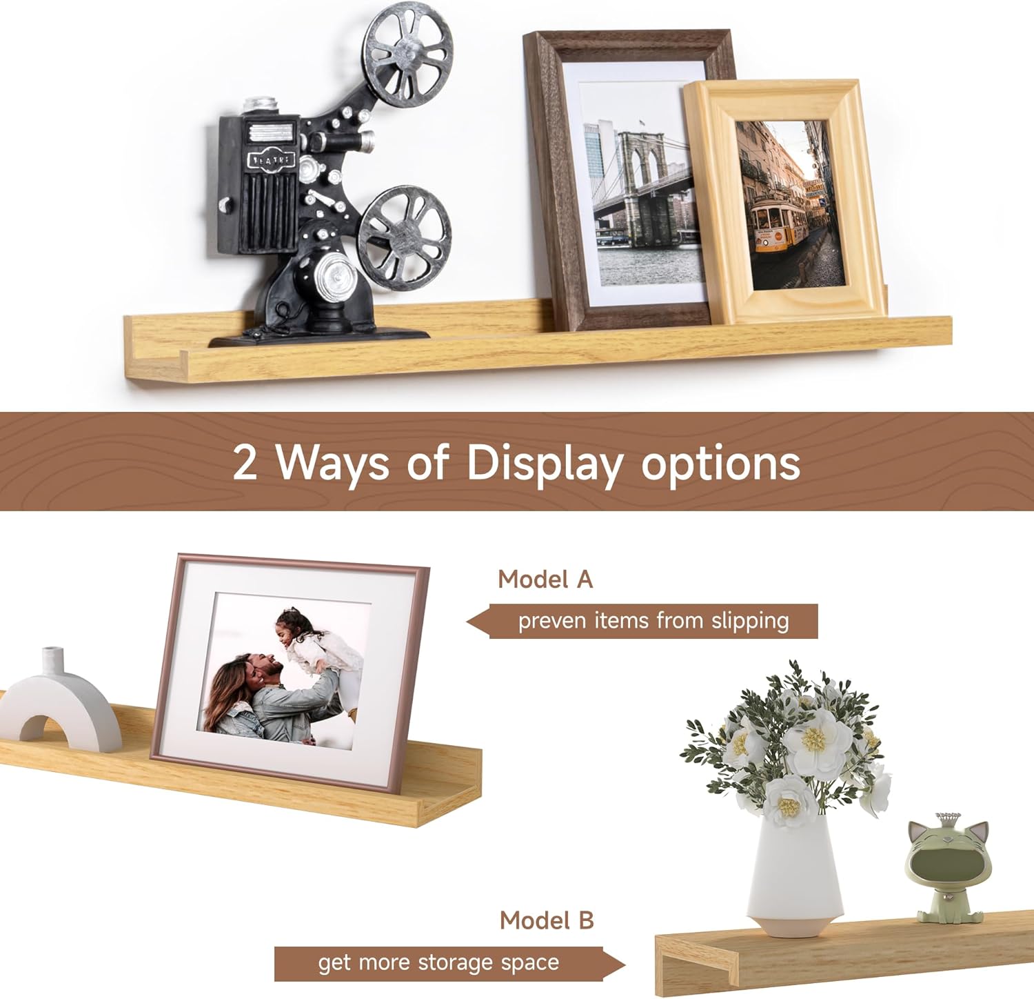 Fun Memories Picture Ledge Shelf, 24 Inch Floating Shelves Set of 2, Nursery Book Shelves for Toys