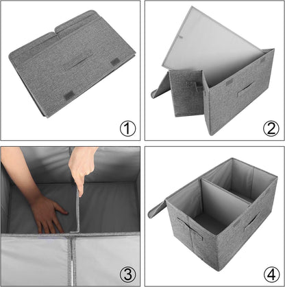 2 Pack Large Storage Boxes with Lids and Handles, Collapsible Linen Storage Bins Organizer