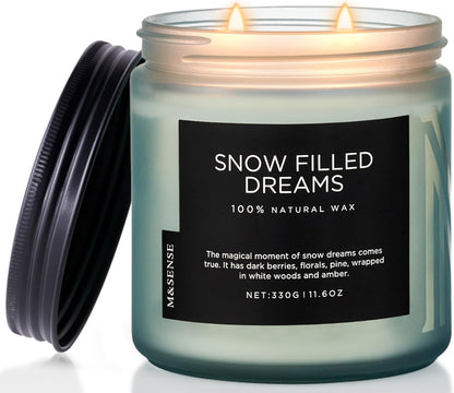 M&SENSE Snow Filled Dreams - Jasmine & Pine Scented Candle, 11.6oz Natural Soy Wax 70 Hours Long