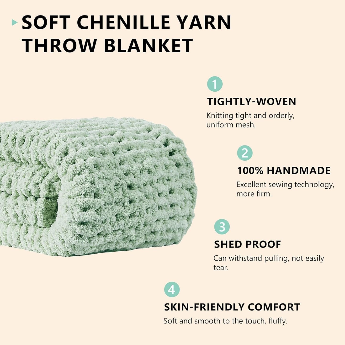 L'AGRATY Chunky Knit Blanket Throw: 50''x60'' Chenille Chunky Knitted Throw Blanket for Bed Couch