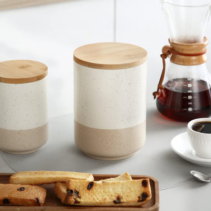 vancasso Sabine Coffee Storage Jar, 36 Oz Ceramic Kitchen Canister with Airtight Wood Lids, Coffee
