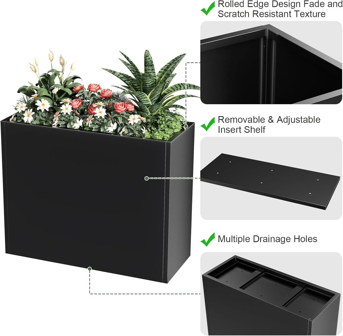 Tall Metal Cube Planter for Outdoor Plants 36" L x 12" W x 26" H, Heavy Duty Steel Large Planter