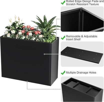 Tall Metal Cube Planter for Outdoor Plants 36" L x 12" W x 26" H, Heavy Duty Steel Large Planter