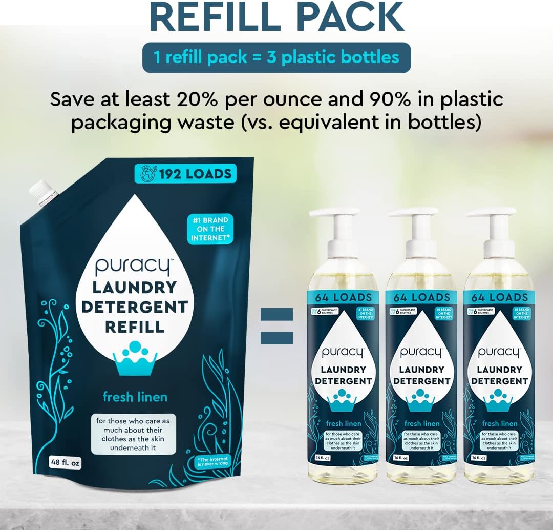 Puracy Laundry Detergent Refill - Enzyme-Powered Liquid Laundry Detergent Concentrate, Natural
