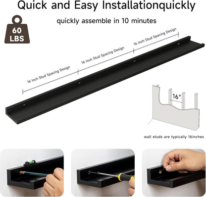 Floating Picture Ledge Shelves for Wall Set of 2, 72 Inches Picture Ledge Shelf with Long Large