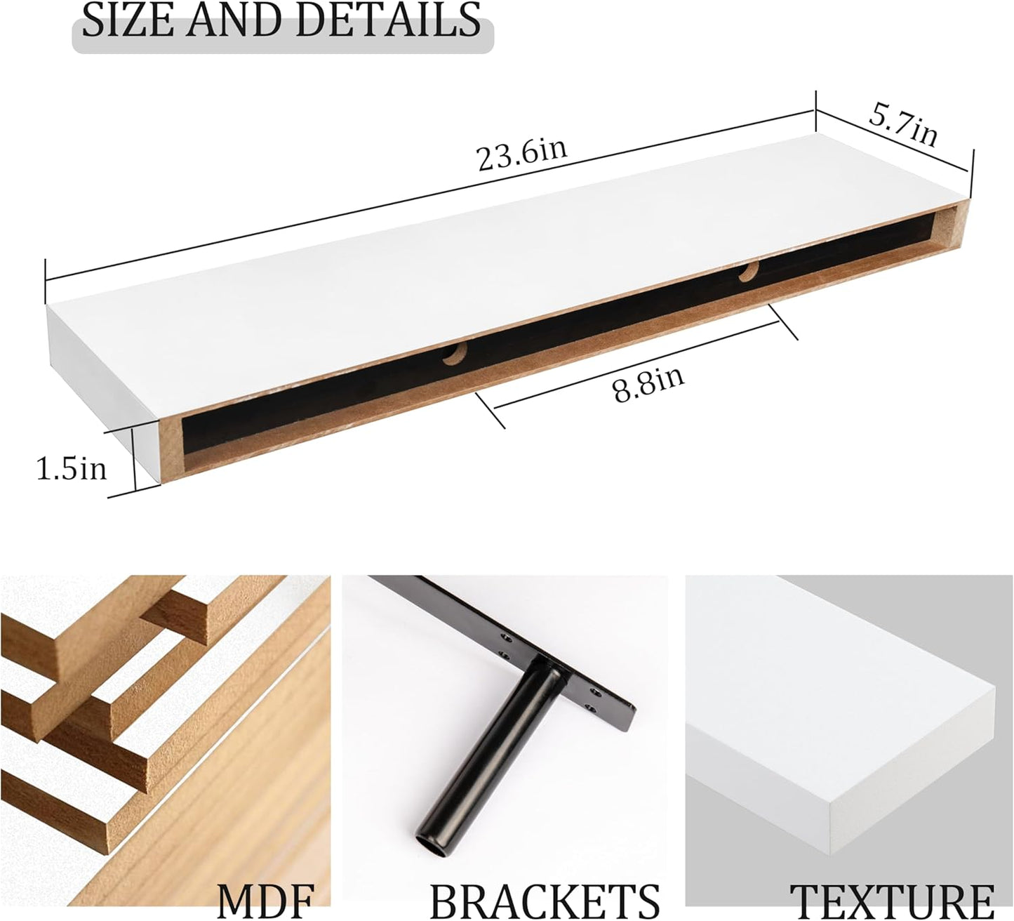 BAMEOS Floating Shelf,Wall Shelf,Decor Wall Mounted Shelves,Hanging Shelf Set L24xW6 for Bathroom