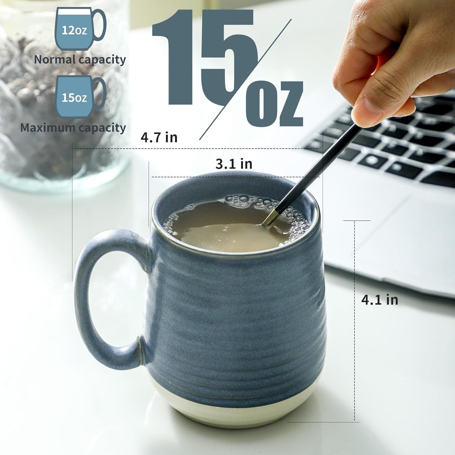 Hasense Coffee Cups, 15 oz Coffee Mugs Ceramic with Handles Set of 6, Tea Cup for Home and Office
