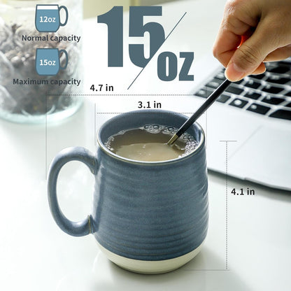 Hasense Coffee Cups, 15 oz Coffee Mugs Ceramic with Handles Set of 6, Tea Cup for Home and Office