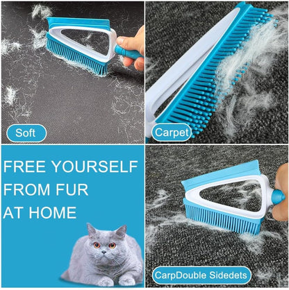 Pet Rubber Brush with Mini Dustpan,Dog Cat Hair Removal Brush with Squeegee,Portable Small Carpet