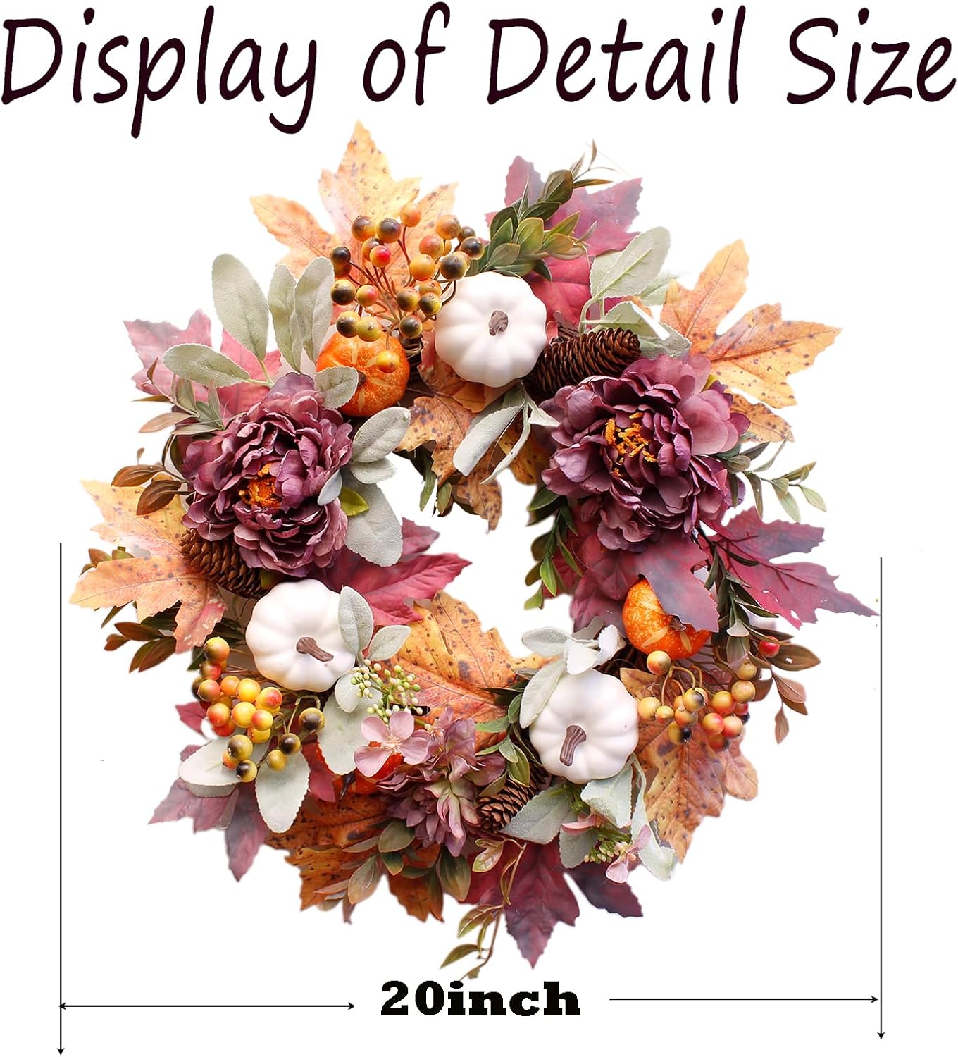 20Inch Fall Wreaths for Front Door,Fall Wreath,Fall Decorations for Home,Autumn Wreaths with White