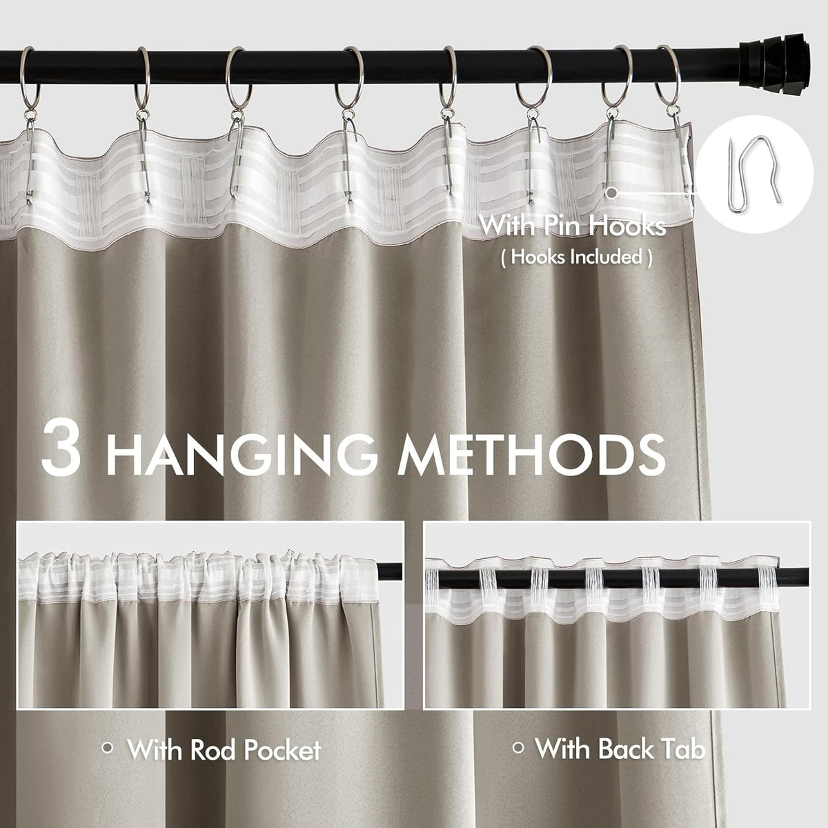 MIULEE Stone Back Tab Blackout Curtains 120 Inch Long 2 Panels Set for Bedroom, Rod Pocket/Pinch